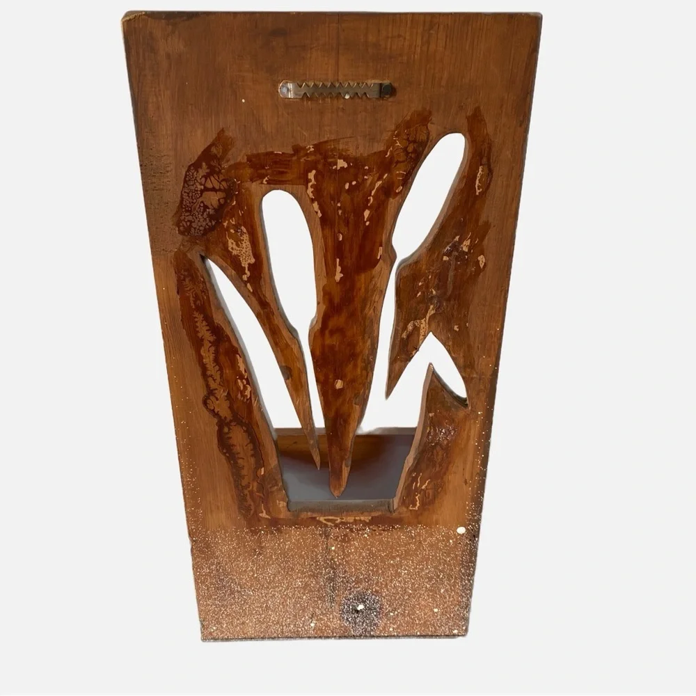 Vintage Wood Cattail Wall Flower Box Organizer Holder Container